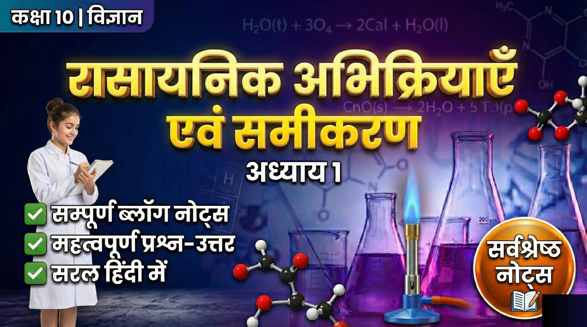 कक्षा 10 विज्ञान अध्याय 1 रासायनिक अभिक्रियाएँ एवं समीकरण हिंदी नोट्स