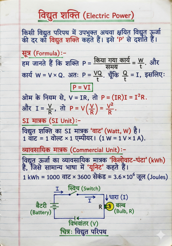 Class 10 Bihar Board Physics Notes (NCERT + BSEB) | PDF Download | हिंदी माध्यम