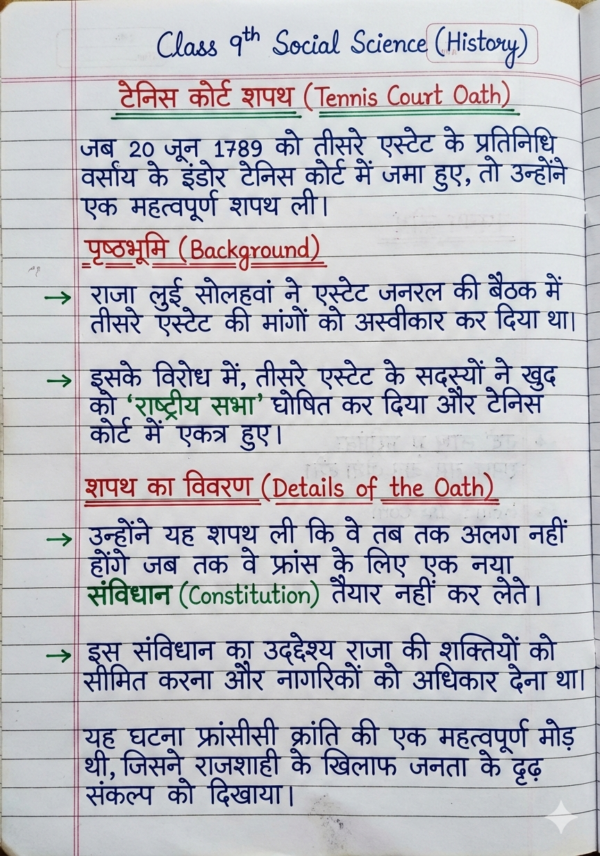 Class 9 History Handwritten Notes (Hindi Medium) | कक्षा 9 इतिहास सम्पूर्ण नोट्स PDF