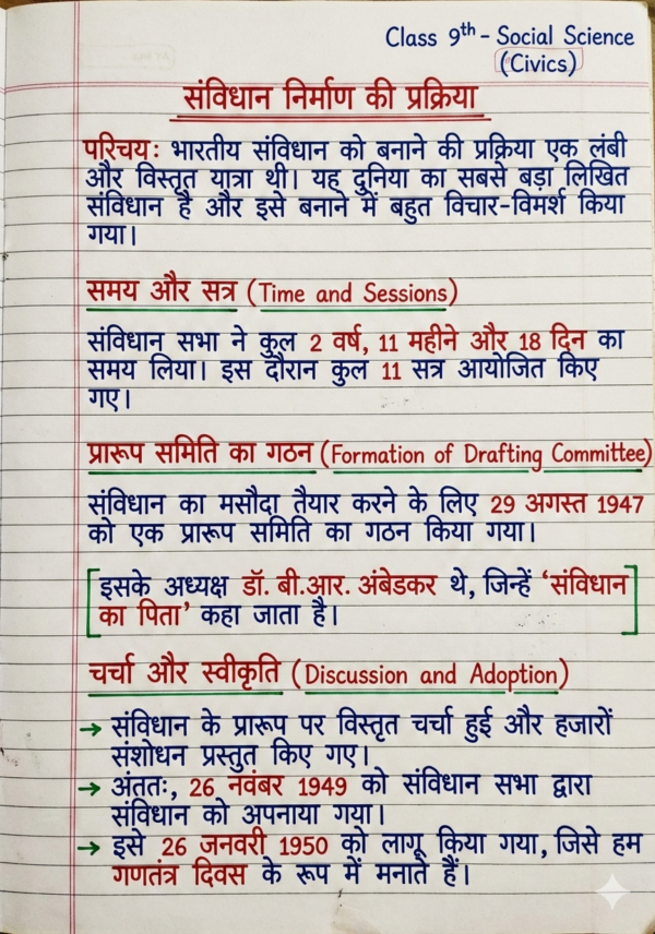 Class 9th Civics Notes (BSEB Hindi Medium) – NCERT Based Detailed Handwritten Notes PDF | Bihar Board Class 9th Political Science Notes