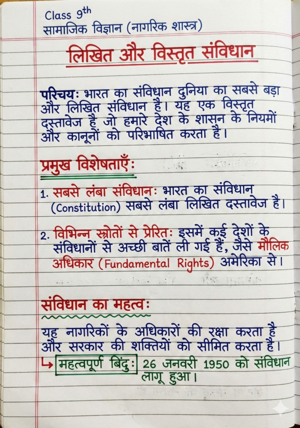 Class 9th Civics Notes (BSEB Hindi Medium) – NCERT Based Detailed Handwritten Notes PDF | Bihar Board Class 9th Political Science Notes