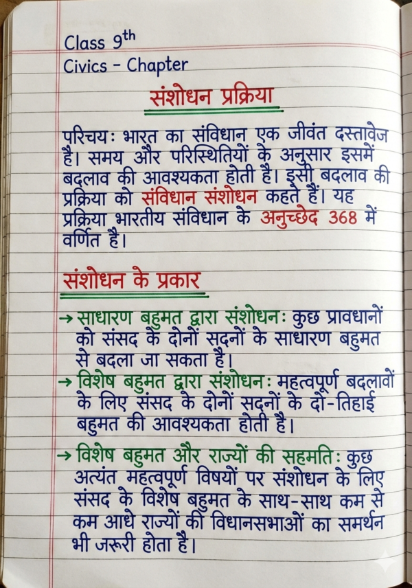 Class 9th Civics Notes (BSEB Hindi Medium) – NCERT Based Detailed Handwritten Notes PDF | Bihar Board Class 9th Political Science Notes