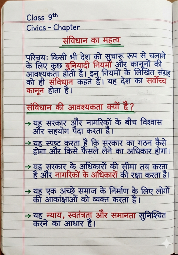 Class 9th Civics Notes (BSEB Hindi Medium) – NCERT Based Detailed Handwritten Notes PDF | Bihar Board Class 9th Political Science Notes